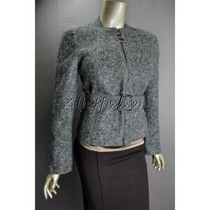 $3700 NWT AKRIS Gray Boucle Tweed Wool Belted Crop Jacket 6